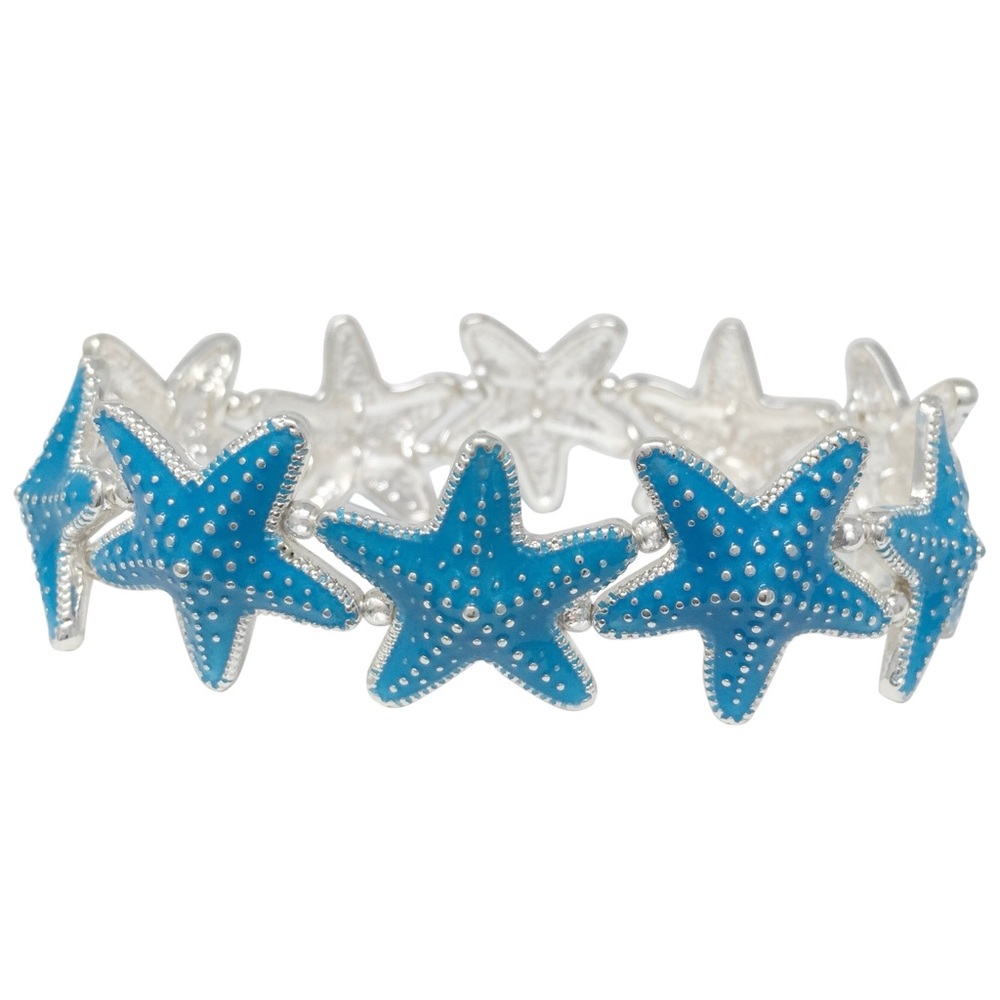 Aqua Blue Color Starfish Beach Theme Stretch Bracelet